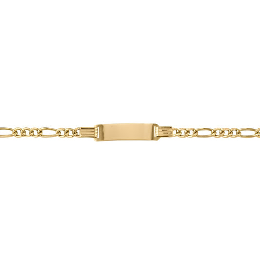 YELLOW GOLD HOLLOW FIGARO ID BRACELET